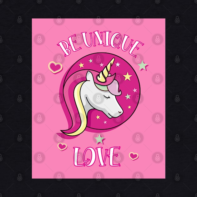 Be Unique Love Beautiful Unicorn Head With Stars And Hearts pink Poster by teezeedy